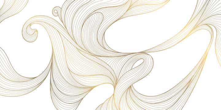 Luxury abstract gold wave pattern, elegant lines on white background. Premium vector design, flowing curves, Japanese ornament, soft silk textures, banners, cards, wallpapers, wine labels.