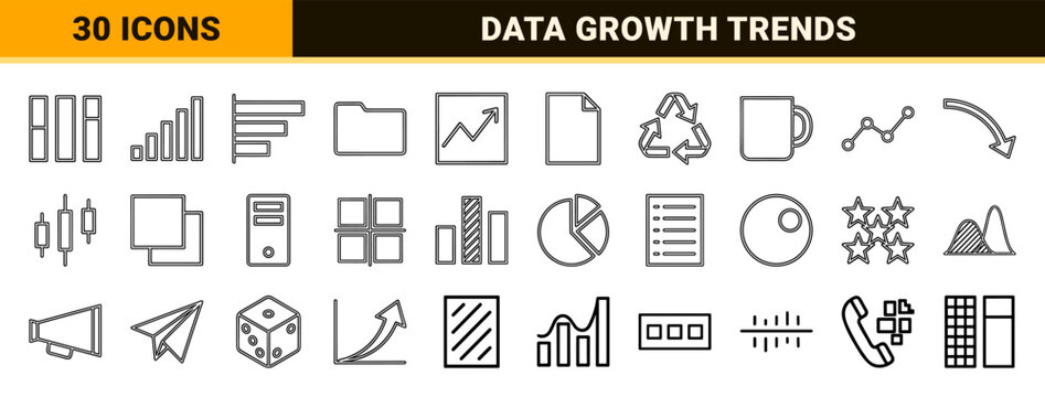 Business data analytics and financial growth chart icon set