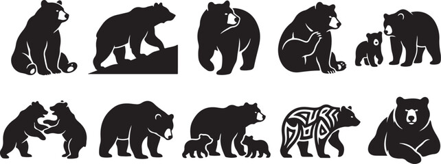Fototapeta premium Vector Set of Bear Figures in Various Poses for Outdoors Graphics