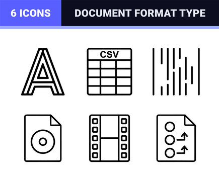 Minimalist file format extension and document outline icon grid