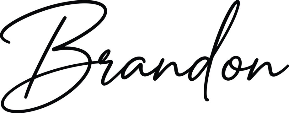 A stylish black signature of the name Brandon on a white background