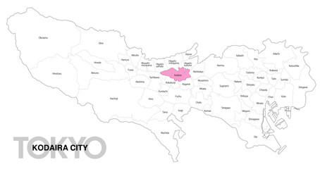 Fototapeta premium [日本地図] 東京都小平市の市区町村名入り位置地図 (英語)