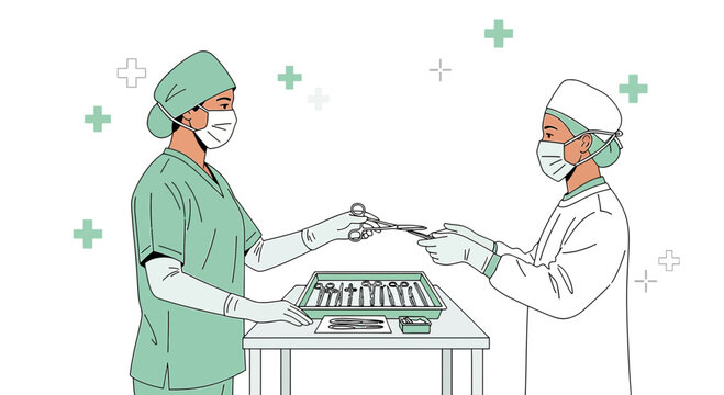 Surgeons Preparing Instruments for Operation in Operating Room