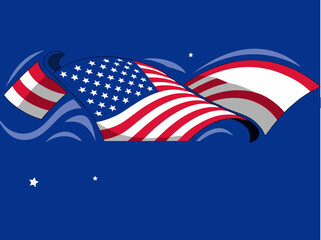 Fototapeta premium United States flag Banner. Waving American flag on blue background. Vector Illustration.
