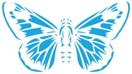 Stylized blue butterfly vector illustration, artistic insect silhouette with decorative wing patterns, elegant butterfly icon for nature branding © Insa Batool