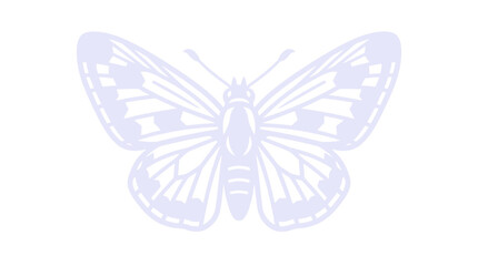 Pale lavender butterfly vector illustration, ethereal insect silhouette with patterned wings, delicate purple butterfly icon on white background © Insa Batool