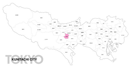 Fototapeta premium [日本地図] 東京都国立市の市区町村名入り位置地図 