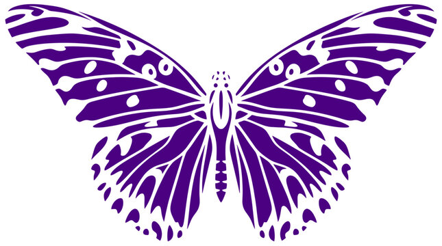 Purple butterfly vector silhouette, decorative insect wing pattern, elegant butterfly illustration for nature branding and creative design