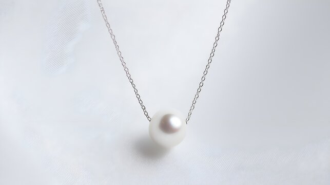 Elegant pearl necklace on a delicate silver chain, showcasing timeless beauty and sophistication in jewelry design.