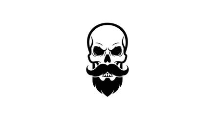 Fototapeta premium Vector Illustration of a Stylized Hipster Skull with a Large Mustache and Beard, Monochrome Logo Design
