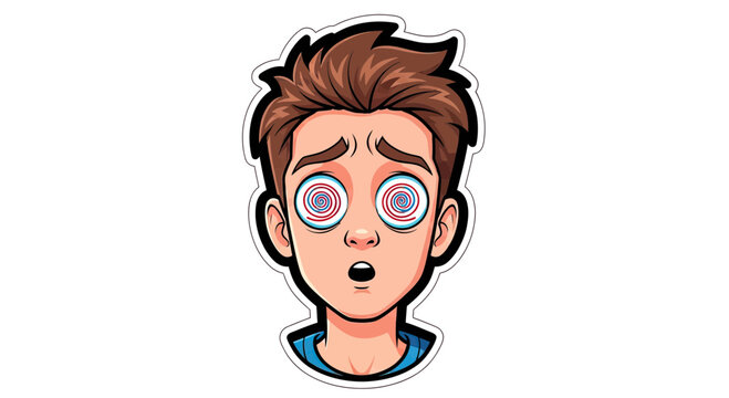 Hypnotized Boy with Spiral Eyes Cartoon Character Mesmerized and Shocked