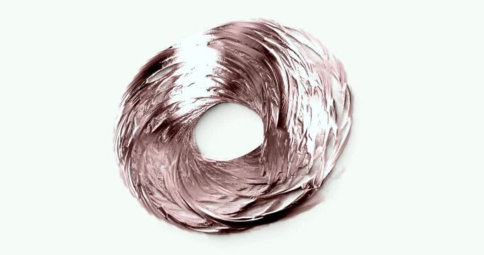 Animated rose gold metallic circle stroke on white background, 3D textured liquid metal ring smear, luxury logo reveal motion graphics