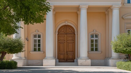 Obraz premium Elegant wooden doors frame a grand entrance
