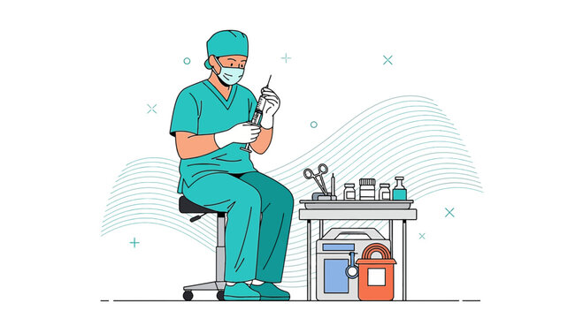 Surgeon Preparing Injection Syringe in Operating Room