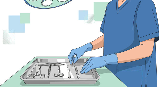 Surgeon Preparing Surgical Instruments for Operation in Operating Room