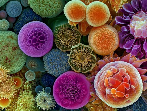 Magnificent close-up of vibrant microorganisms showcasing nature's intricate beauty and diversity.