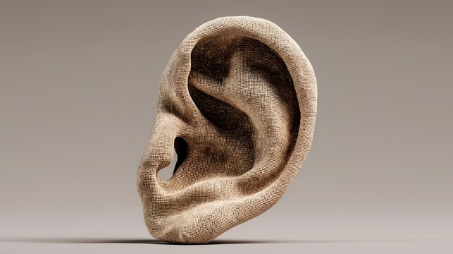 Realistic human ear sculpture showcasing intricate details and textures, perfect for anatomical studies or art projects.