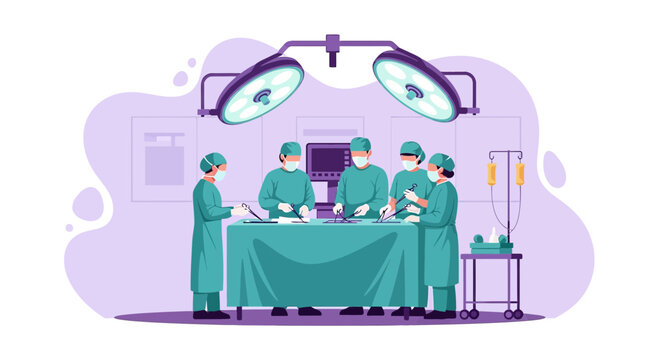 Surgeons Performing Operation in Modern Operating Room with Medical Equipment