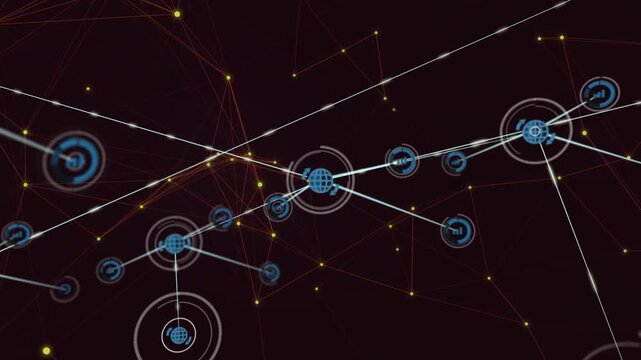 Animation of network of connections with icons over black background