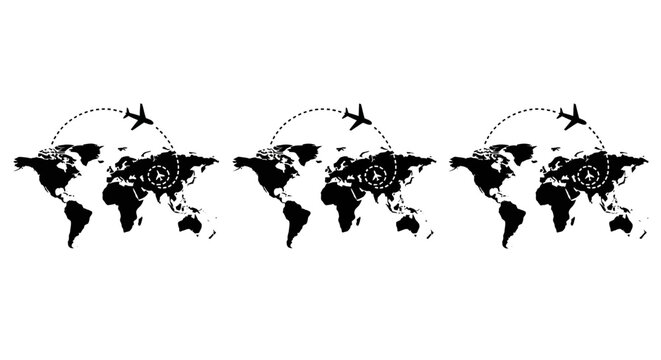Global Travel Routes: Airplanes Flying Around World Maps