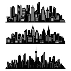 Fototapeta premium Modern City Skyline Silhouettes: Diverse Architectural Styles