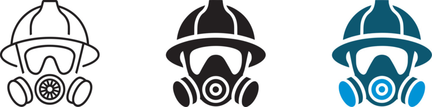 Gas mask and hardhat icon, safety and protection symbol, worker hazard and risk sign, industrial guard concept, PPE face mask helmet illustration
