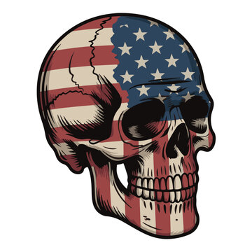 American Flag Skull Vector Illustration &ndash; Patriotic Gothic Skull Design