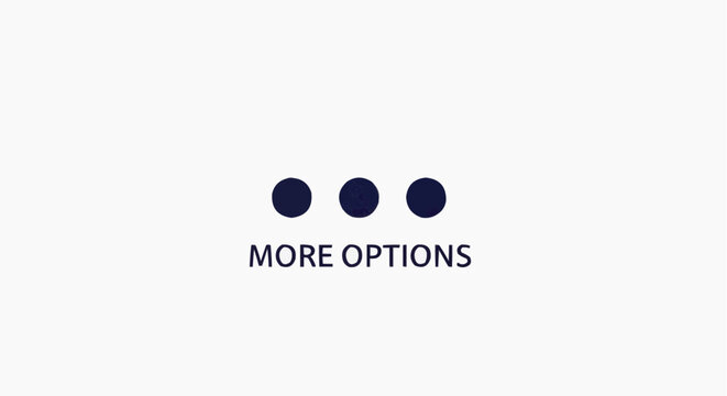 Minimalist more options icon with three dots, dark blue ellipsis symbol for web interface, navigation menu button vector illustration