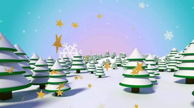 Animation of snow falling over christmas winter scenery