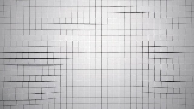 Shifting camera showing white graph paper grid filling frame on table, forming dark bands and warp