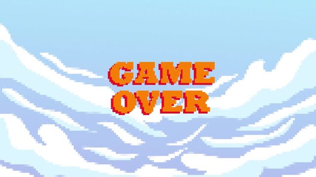 8 Bit Pixel Cloud Animation with Retro Game Style Background