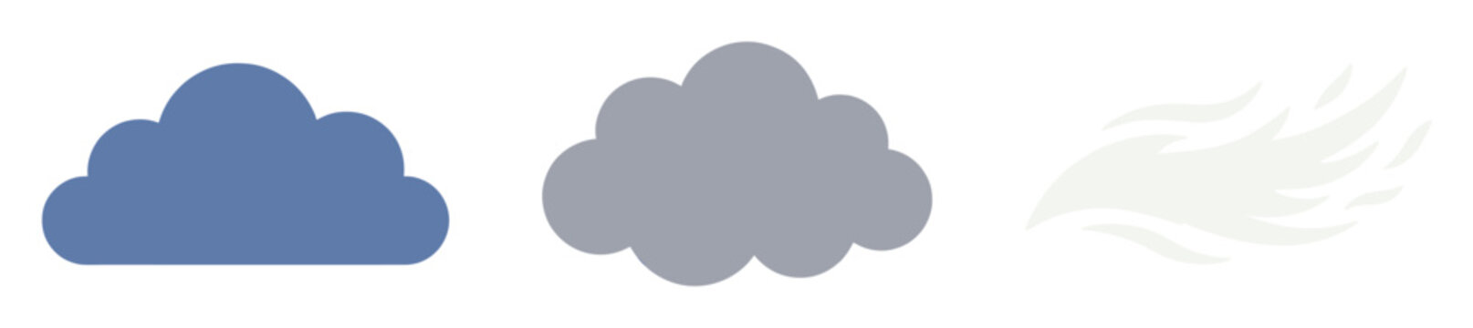 Clean vector collection with blue and gray cloud shapes and a gentle wind graphic. Perfect for weather apps, climate infographics, and modern digital design.