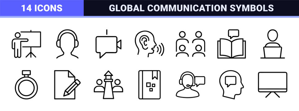Minimalist translation and language learning outline icons