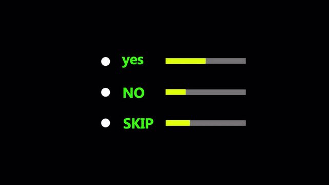 yes, no ,skip ,option button animation for survey and poll in transparent background in 4k animation with alpha channel yes ,no , skip , option animation button