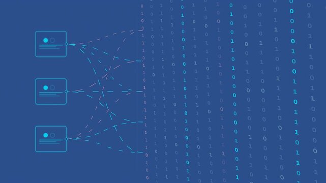 Intelligent cores distribute encrypted signals to facilitate secure machine learning processing on a systematic blue backdrop.