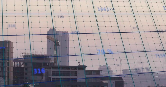 Crane left with rooftops staying static site data updating dotted grid percent for monitoring