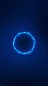 Blue Energy digital Circle Pulse Background, waveform ring pulsates softly deep space backdrop floating particles. technology visuals, sci-fi interfaces, futuristic intros, data sound visualization