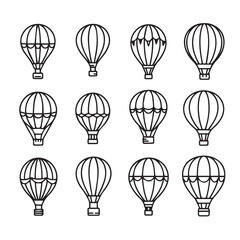 Naklejka premium Collection of twelve outline hot air balloons in a grid formation isolated on white background