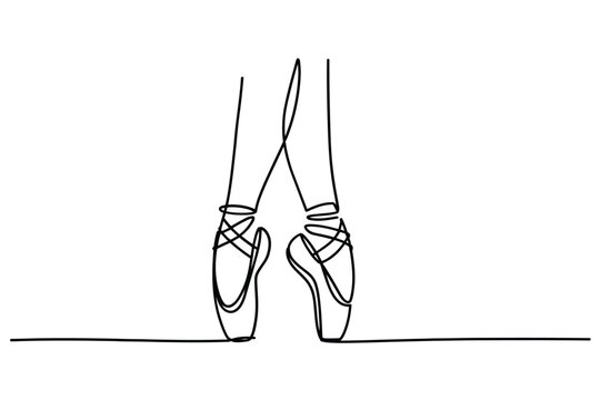 Minimalist line drawing of ballet pointe shoes on a white background