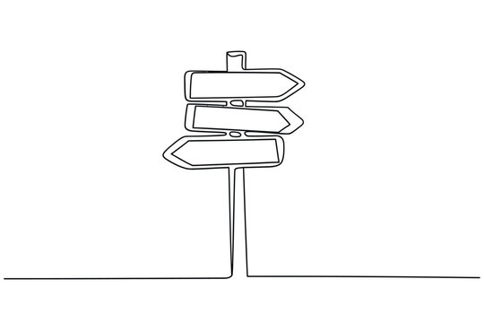 Minimalist one line drawing of a stacked signpost with arrow directions
