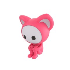 Fototapeta premium Cute 3D render Pink Monster character sitting on the floor hugging knees. Isolated on a clean white background.