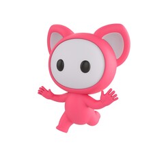 Fototapeta premium Cute 3D render Pink Monster character running away in fear, scared and panicking, isolated on white background.