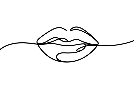 Minimalist line art depicts a pair of softly parted lips
