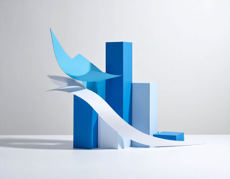 Minimal data analytics symbol with blue bars and curve integration on white background
