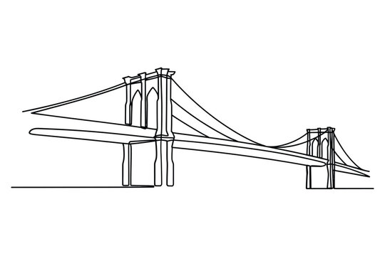 Minimalist line drawing of the brooklyn bridge in a continuous style