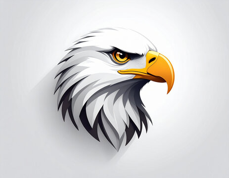 A strong eagle head logo with a simplified feather design and sharp beak on a white background