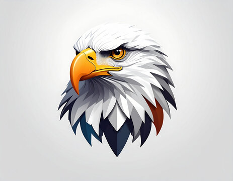 A stylized illustration of an eagle head with strong beak and feathers on white background