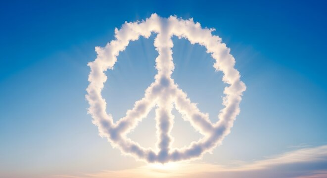 Fluffy white cloud peace sign in sky pt