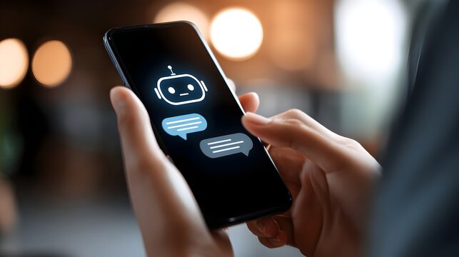 AI Chatbot Assisting Customer &ndash; Smart Digital Support With Copy Space. Artificial Intelligence, Customer Support, Chatbot Technology, Digital Communication, Automation, User Experience, Smart Assistan