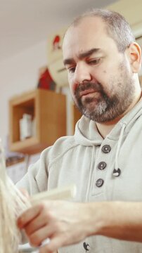 Woman visit hairdresser for hair treatment slow motion